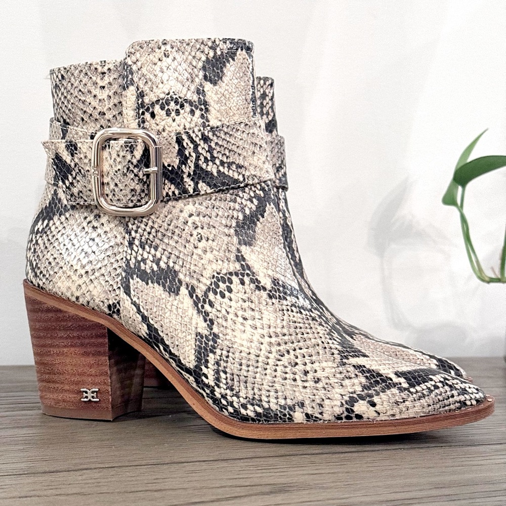 Sam Edelman Women's Leonia Snakeskin Block Heel Booties | Size 6.5